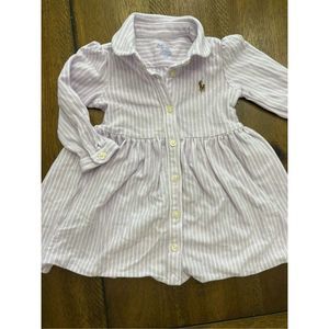 RALPH LAUREN 🐎 - Baby Girls Purple and white Stripe Long Sleeve Dress - Size 6